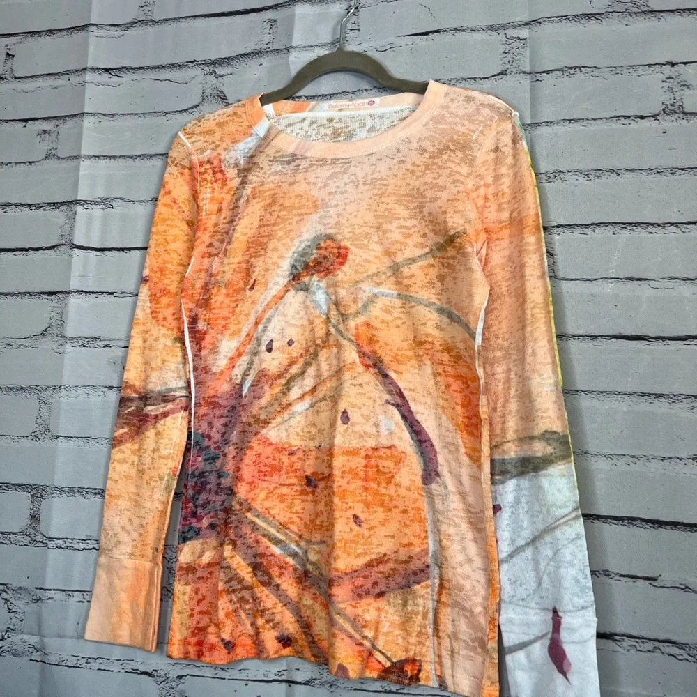 Before + Again Orange Red Graphic Long Sleeve Crew Shirt True to Size Women’s S - Picture 6 of 15